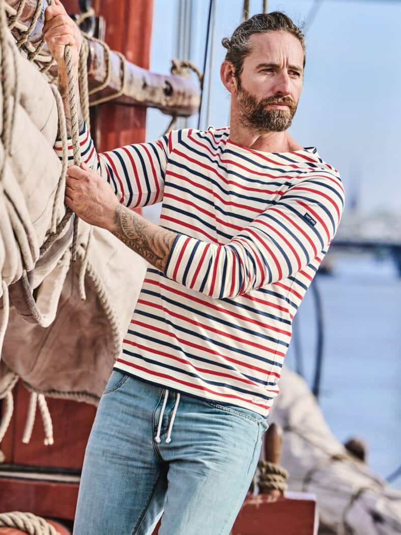 Bretagne-Shirt Streifen ecru/blau/rot