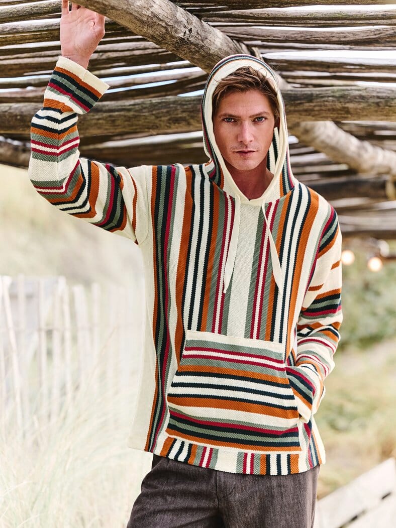 Collab-Strickhoodie Garcia vanille-gestreift