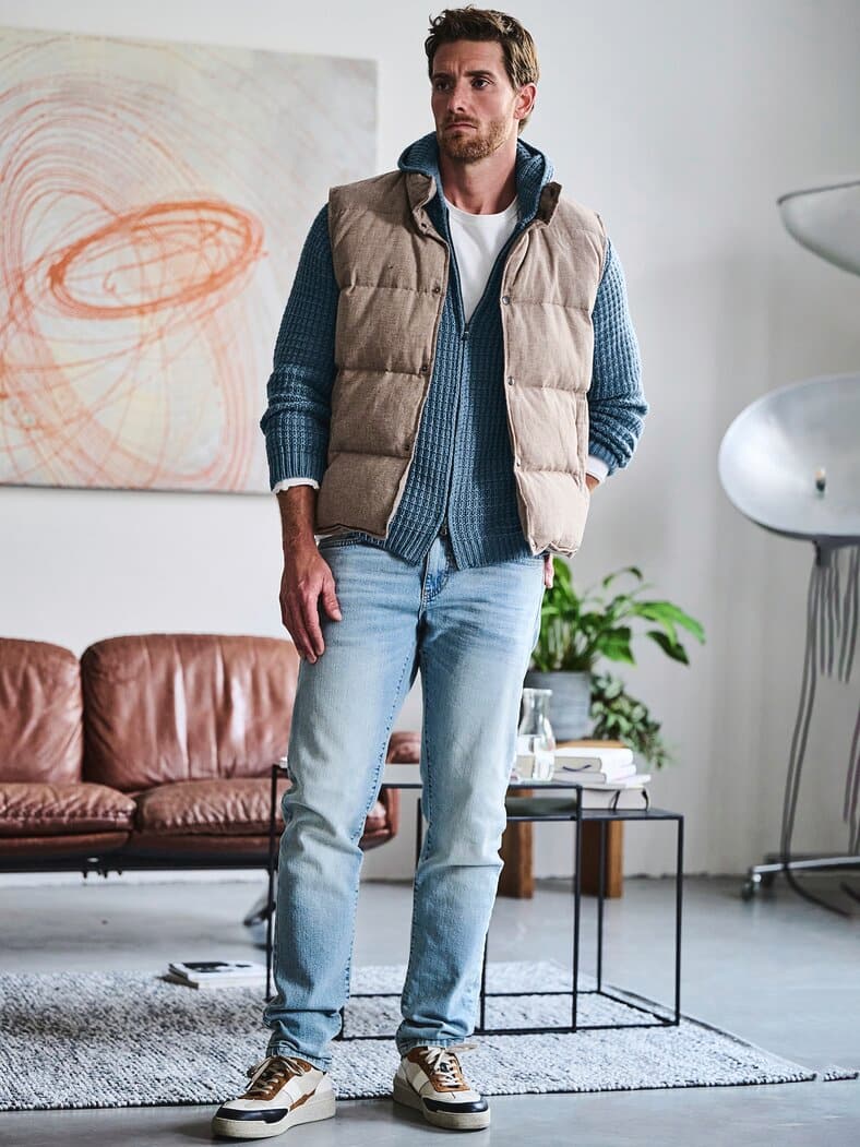 Waffel-Cardigan jeansblau