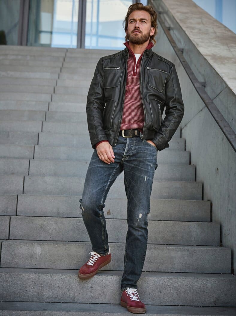 Rub-off-Lederjacke lakritz