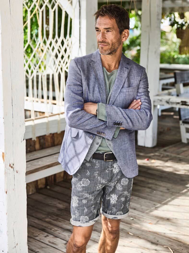 Lebendiges Leinen-Sakko mittelmeerblau