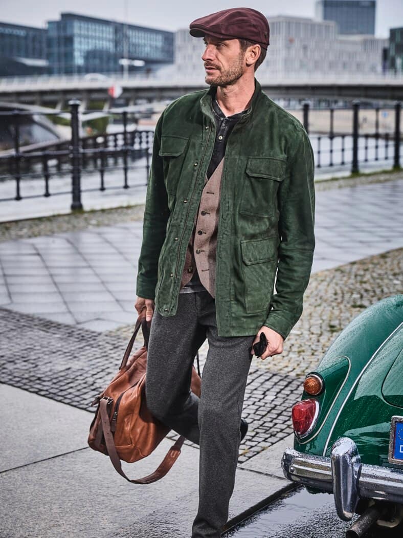 Leder-Fieldjacket Plus 6 racinggreen