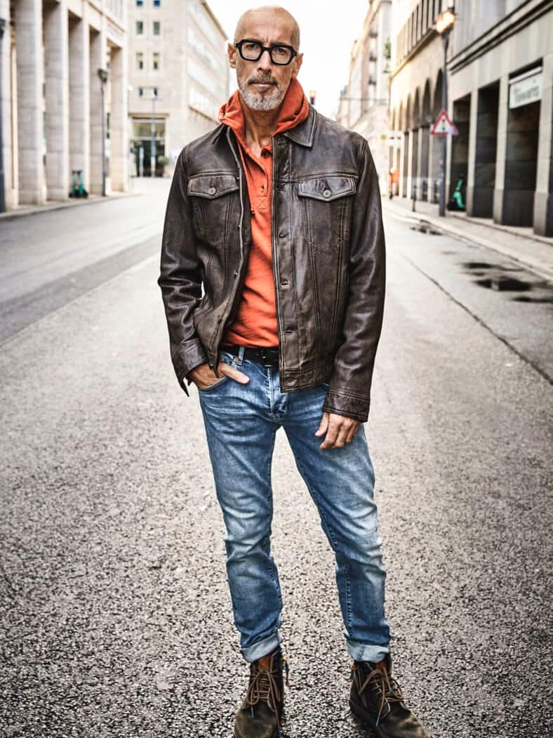 Jeans-Lederjacke walnuss