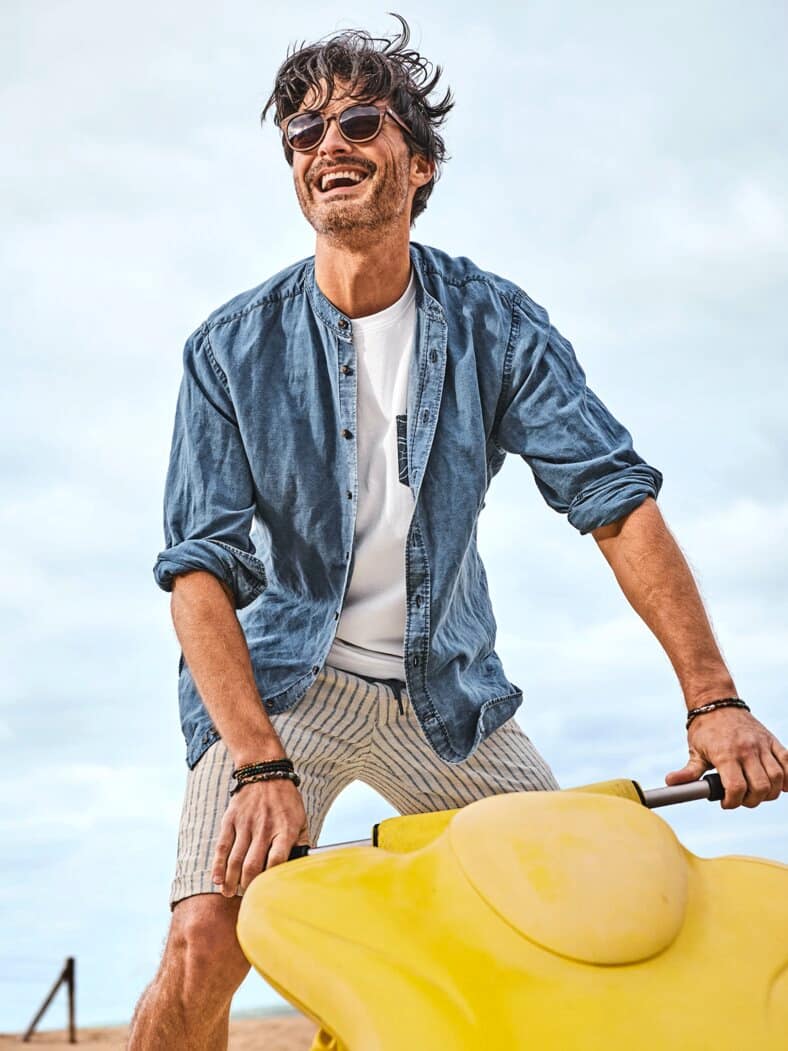 Wadenbetoner-Leinenshorts Streifen kitt