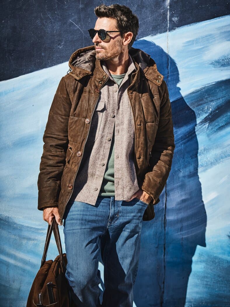 Lederparka Highlander schottenbraun