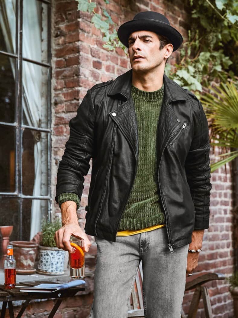 Gewaschene Bikerjacke schwarz