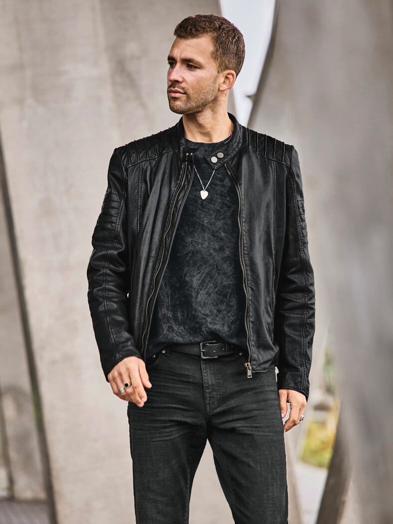 Regelbruch-Lederjacke schwarz