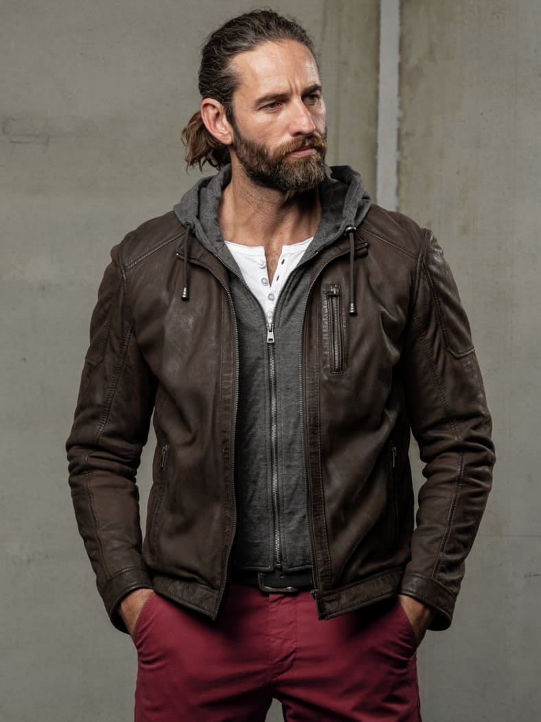 Hausboot-Lederjacke mahagoni