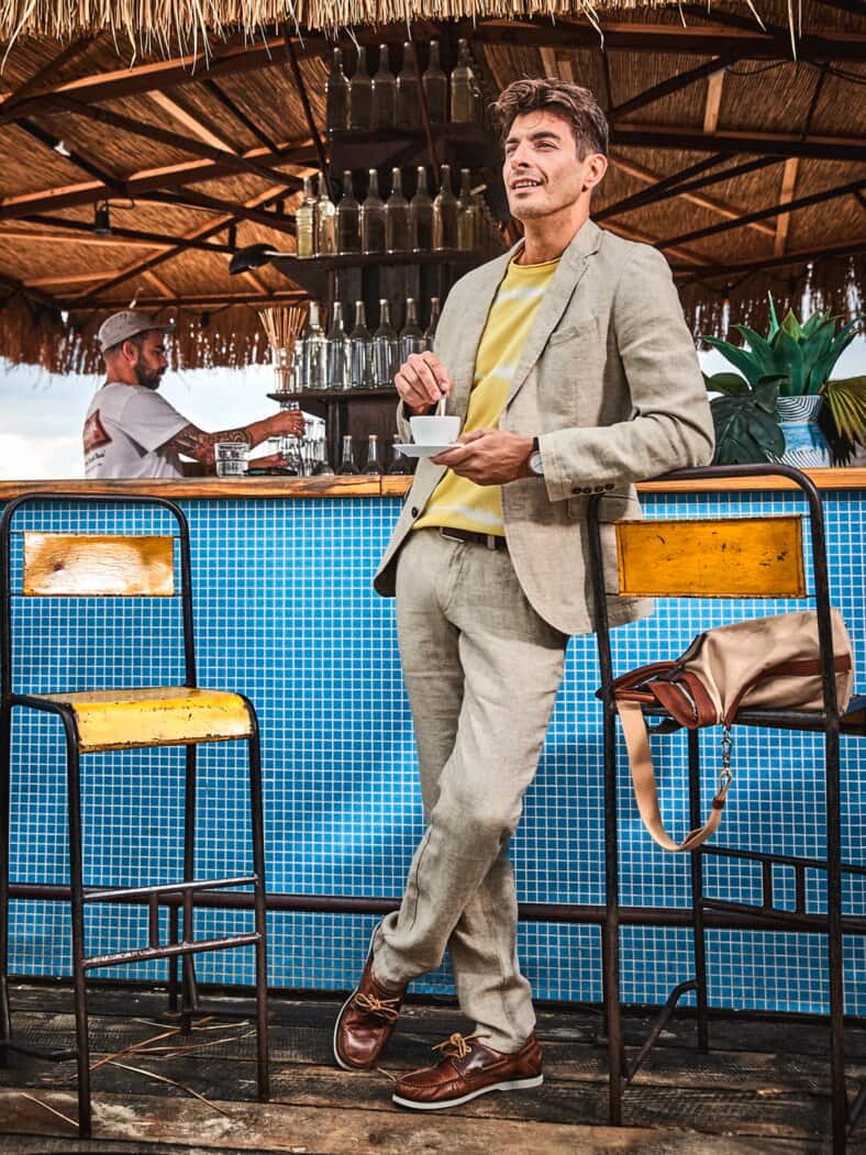 Herringbone Leinen-Anzughose sand