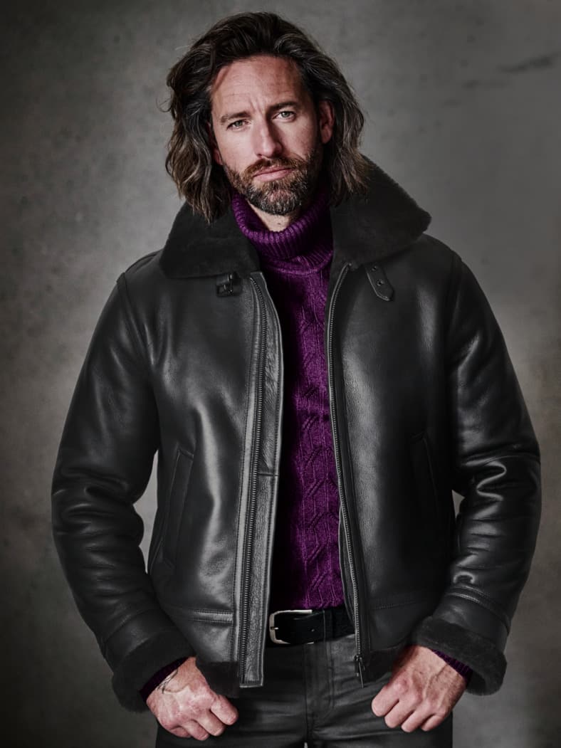 B3 Lammfell-Jacke tiefschwarz