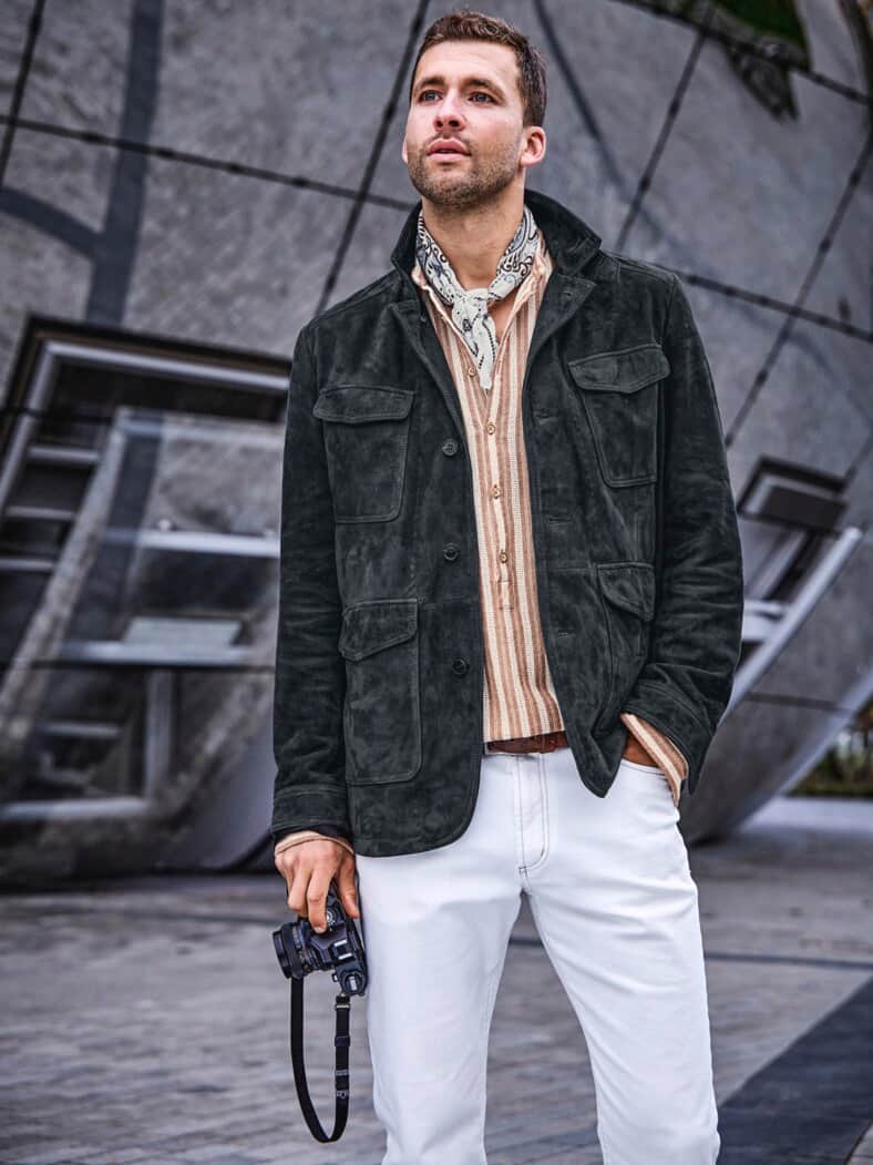 Leder-Feld-Jackett navy