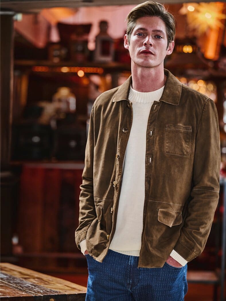 Chore-Lederjacke nougat