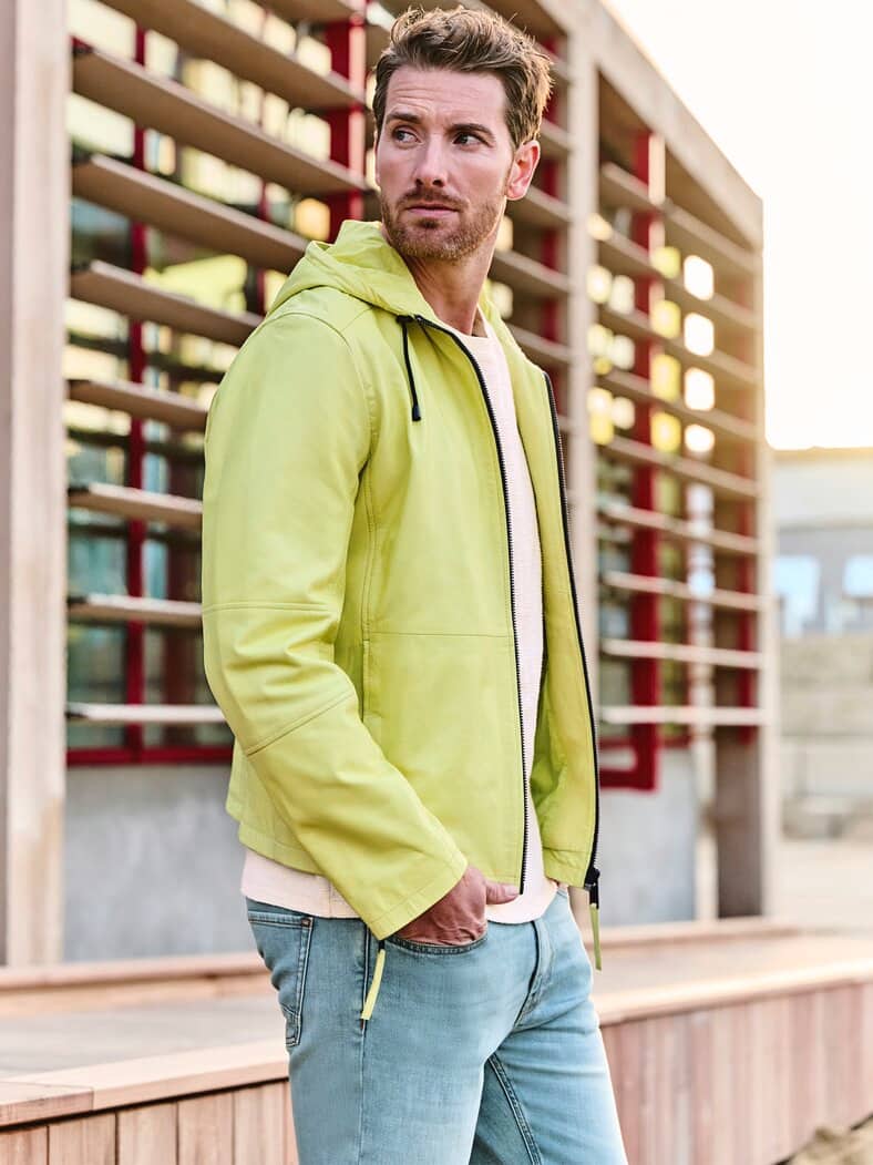 Statement-Lederjacke zitronengelb
