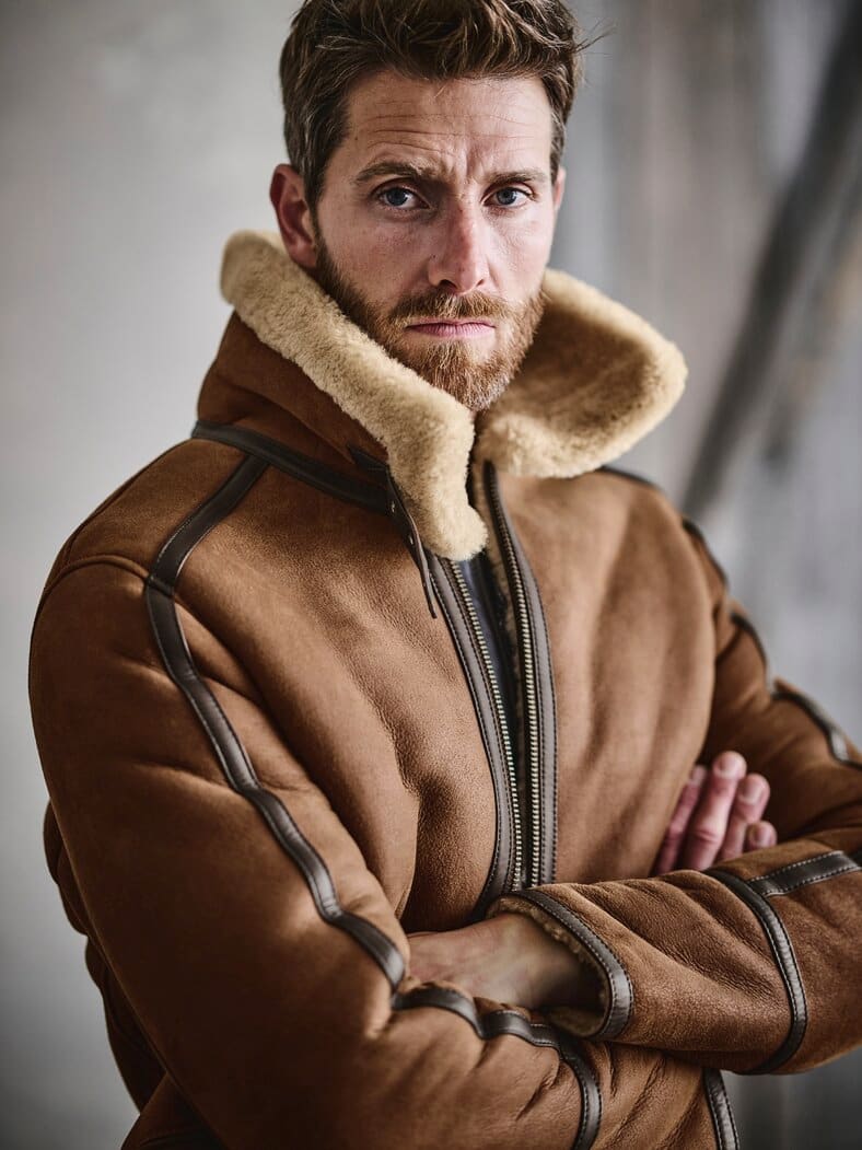 Lammfelljacke Aviator tabakblatt