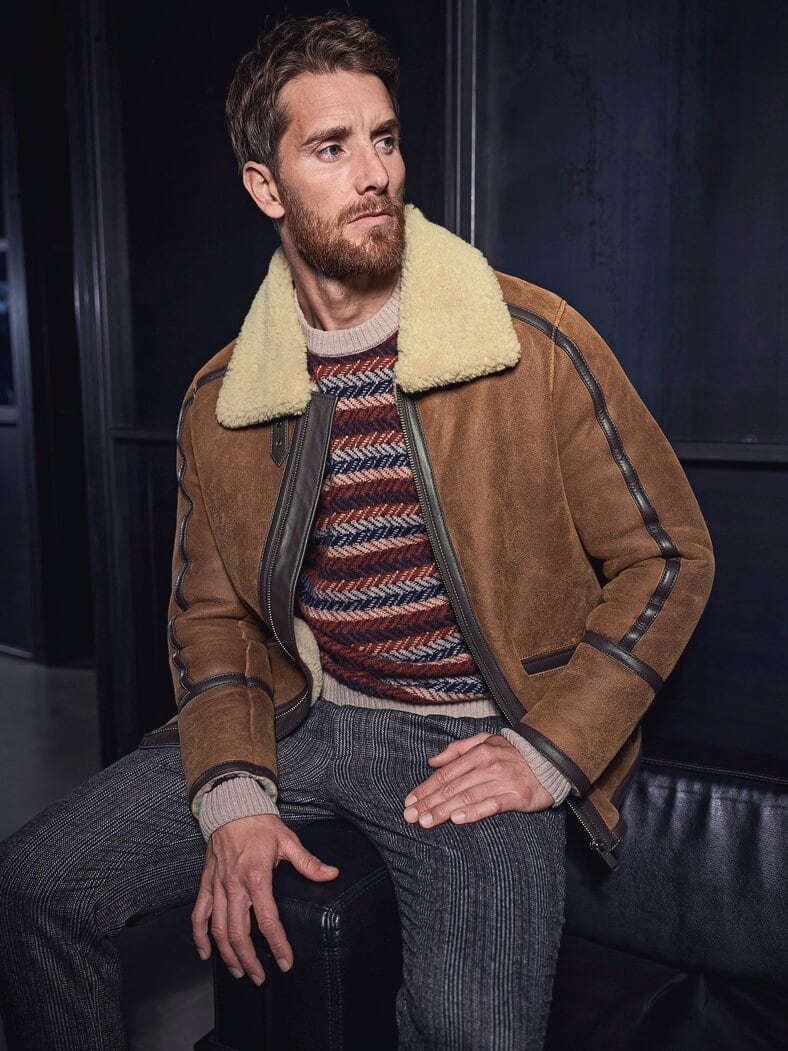 Lammfelljacke Aviator tabakblatt