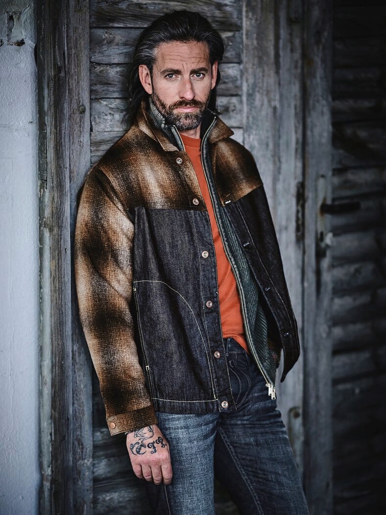 Denim-Flanell-Hybridjacke denim/kupfer