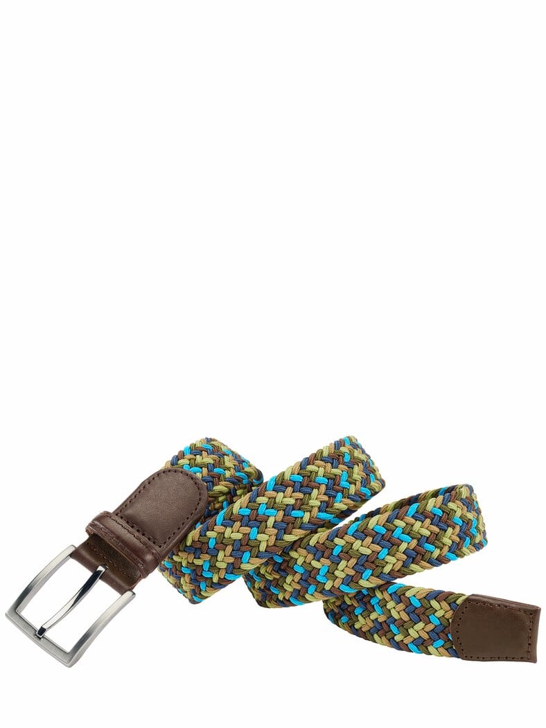 Hagelslag-Flechtgürtel mokka/cyan/limone