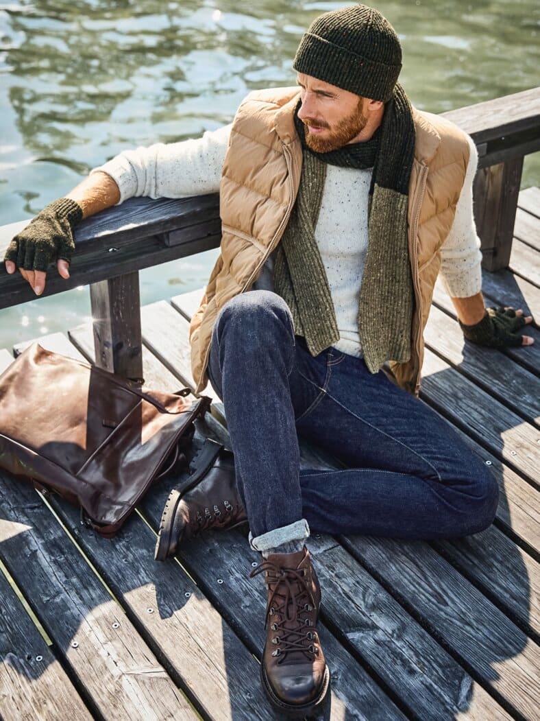 Tweed-Wollhandschuh moosgrün