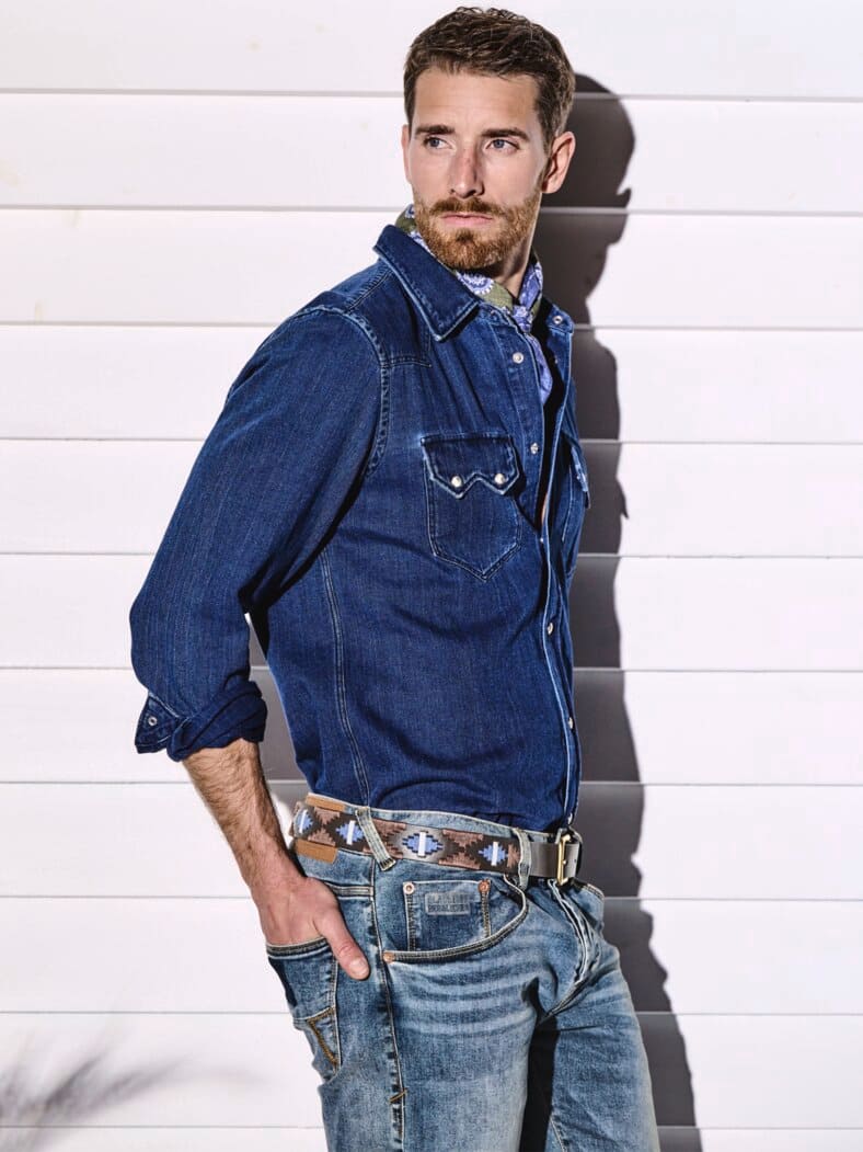 Gaucho-Gürtel rinderfell/blau