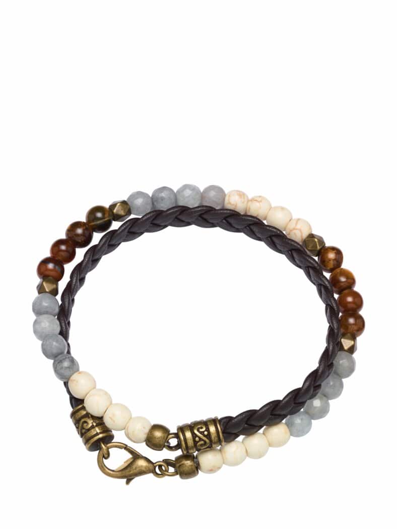 Leibwächter-Wickelarmband goldbraun/grau/weiß