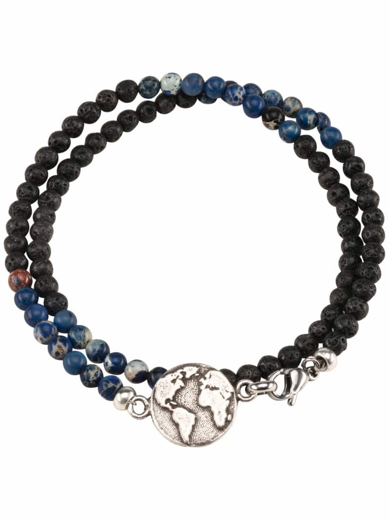 Naturgewaltiges Wickelarmband mattschwarz/meerblau