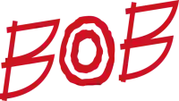 Der Schriftzug "BOB" in roter, handgezeichneter Schrift auf transparentem Hintergrund.